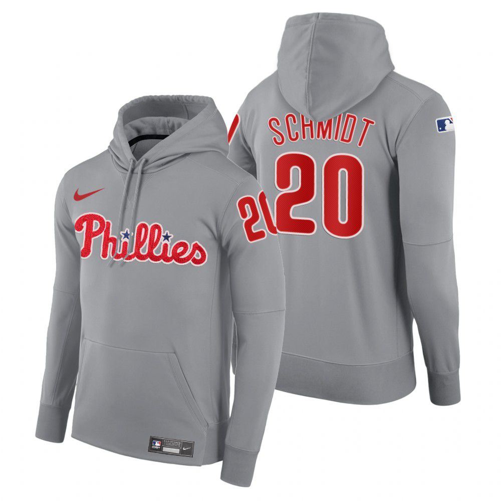 Men Philadelphia Phillies #20 Schmidt gray road hoodie 2021 MLB Nike Jerseys